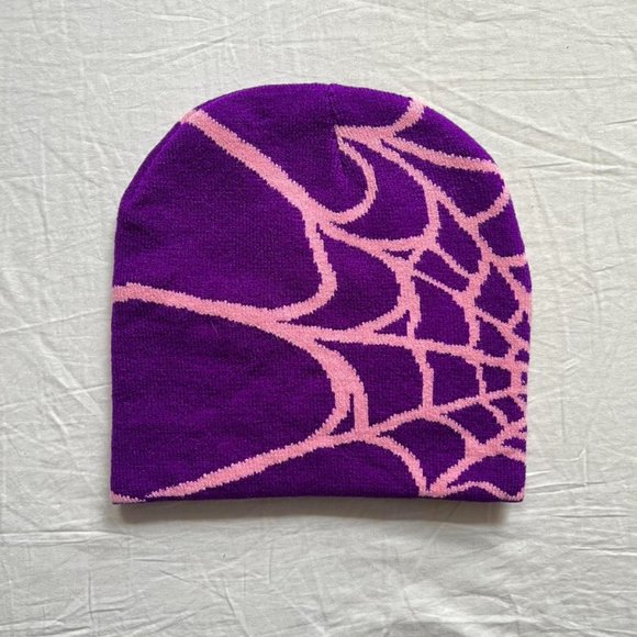 Y2K spiderweb purple and pink beanie - Picture 1 of 7